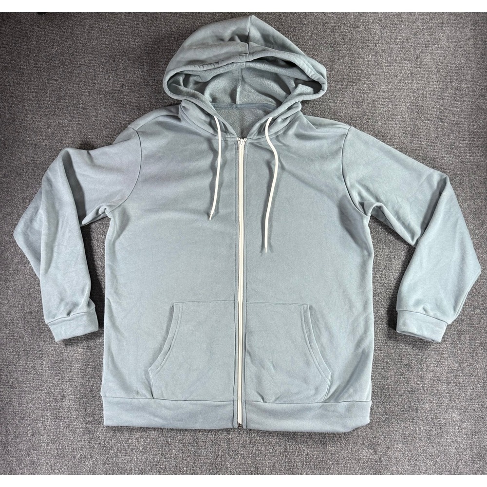 Unbranded Mens XL Full Zip Hoodie Light Blue Gray Cotton Blend Sweatshirt